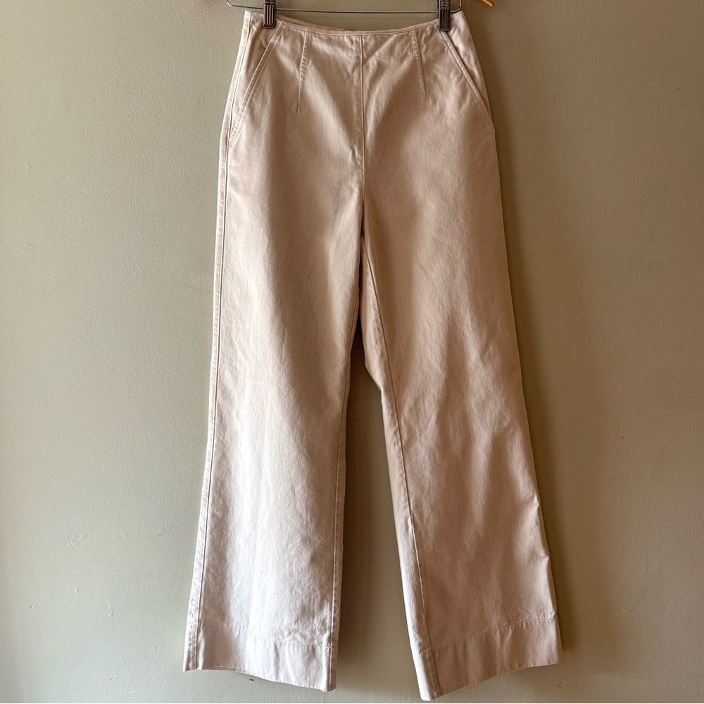 Cue Wide Leg Cream %100 Organic Cotton Pants, Size 6, 26 inch.